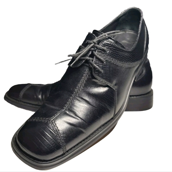 TED LAPIDUS Men's Black Formal Oxford Heel Shoes 10.5 Leather Snake Lace Tie